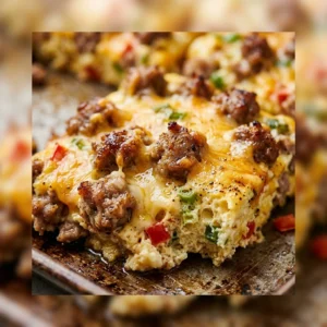 Dump And Bake Sheet Pan Eggs With Sausage And Cheese Family