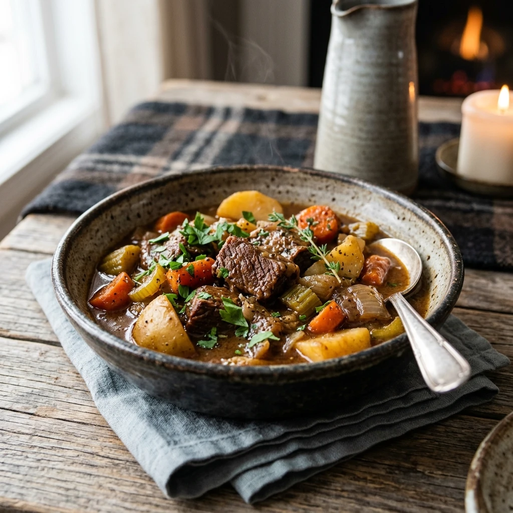 Dump & Bake Slow Cooker Beef Stew 3 Ingredient Winter Cozy