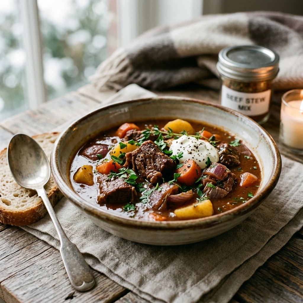Dump & Bake Slow Cooker Beef Stew 3 Ingredient Winter Cozy