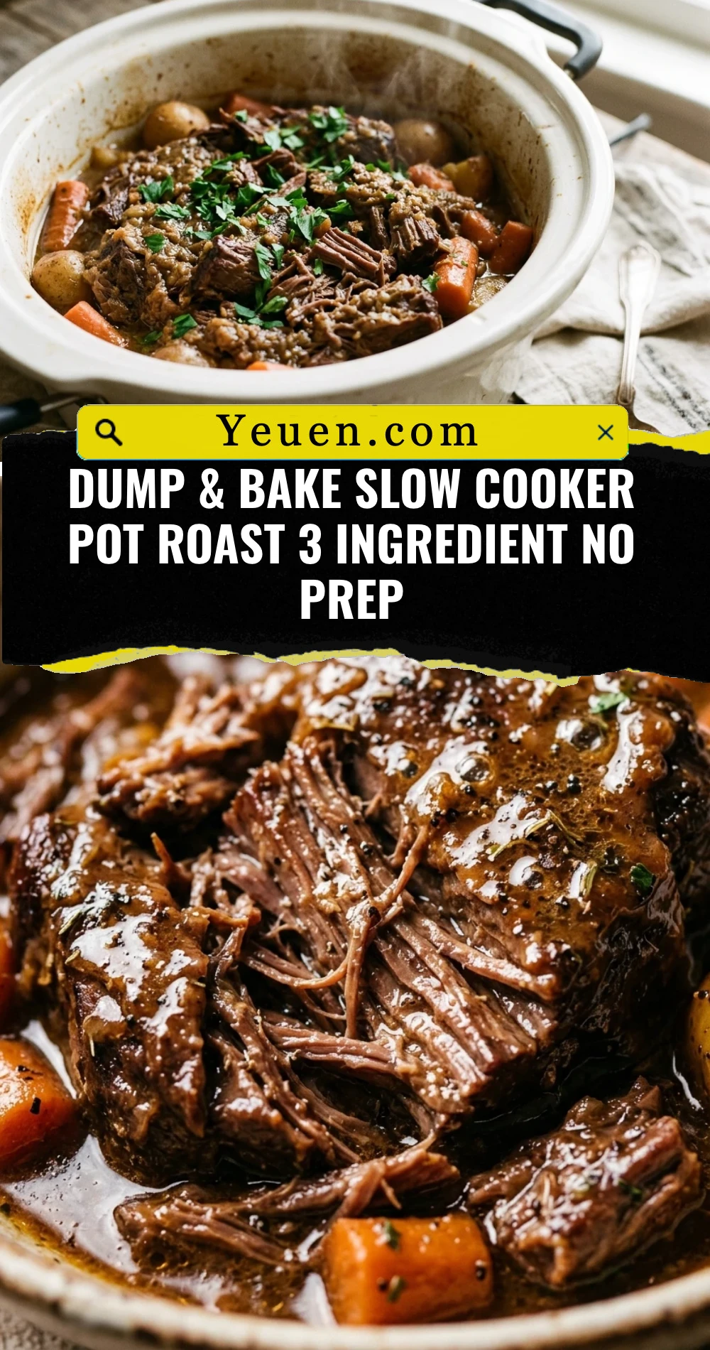 Dump & Bake Slow Cooker Pot Roast 3 Ingredient No Prep