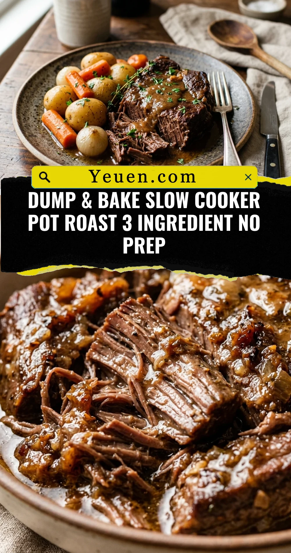 Dump & Bake Slow Cooker Pot Roast 3 Ingredient No Prep