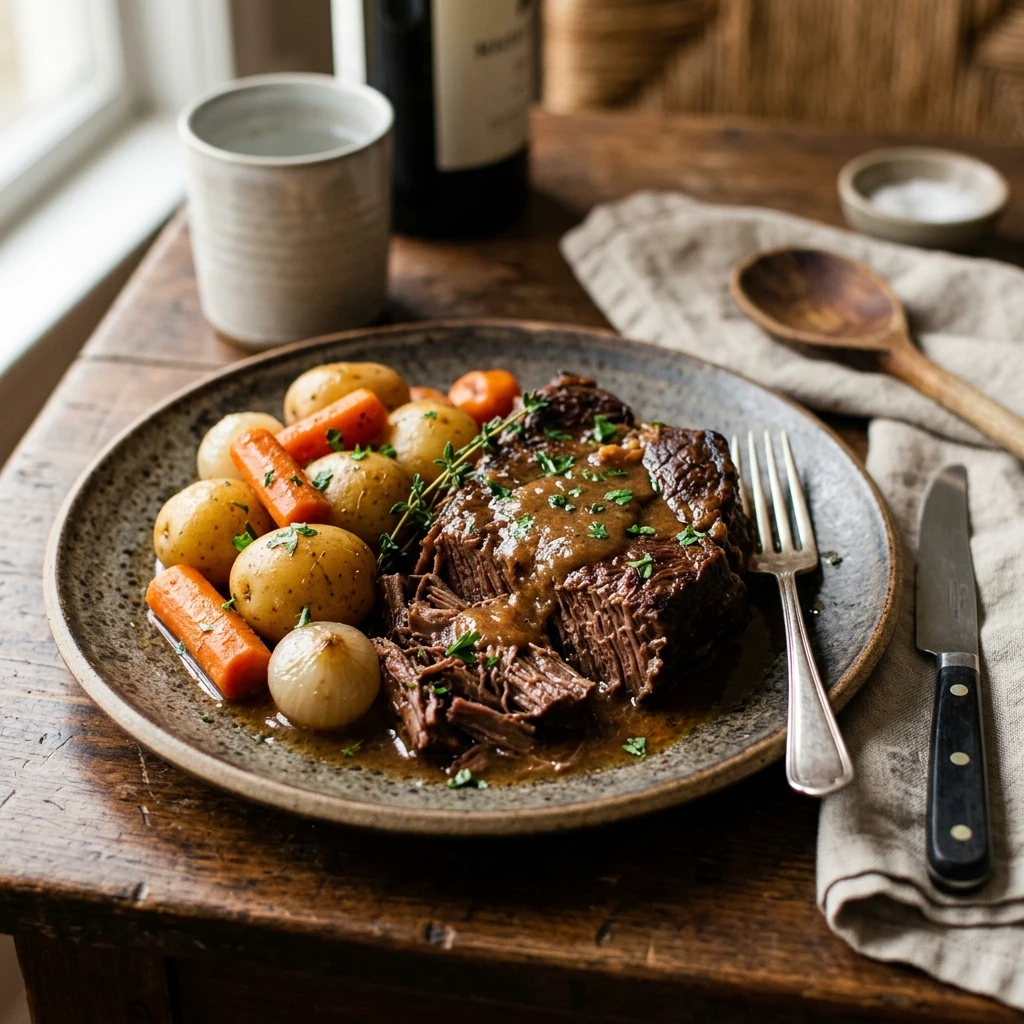 Dump & Bake Slow Cooker Pot Roast 3 Ingredient No Prep