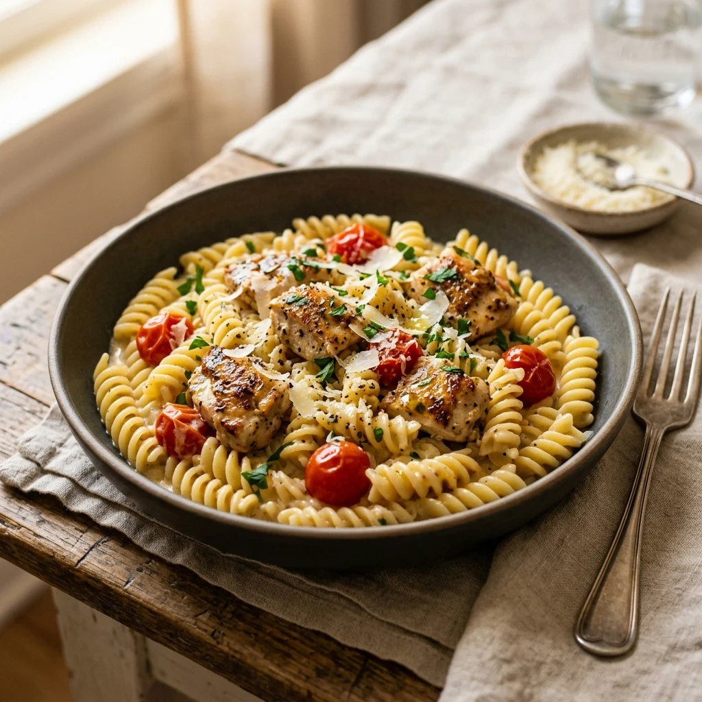 Easy Garlic Parmesan Chicken Pasta One-Pot 20 Min