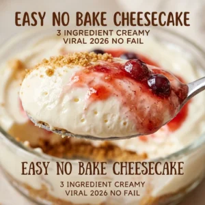 Easy No Bake Cheesecake 3 Ingredient Creamy Viral 2026 No Fail