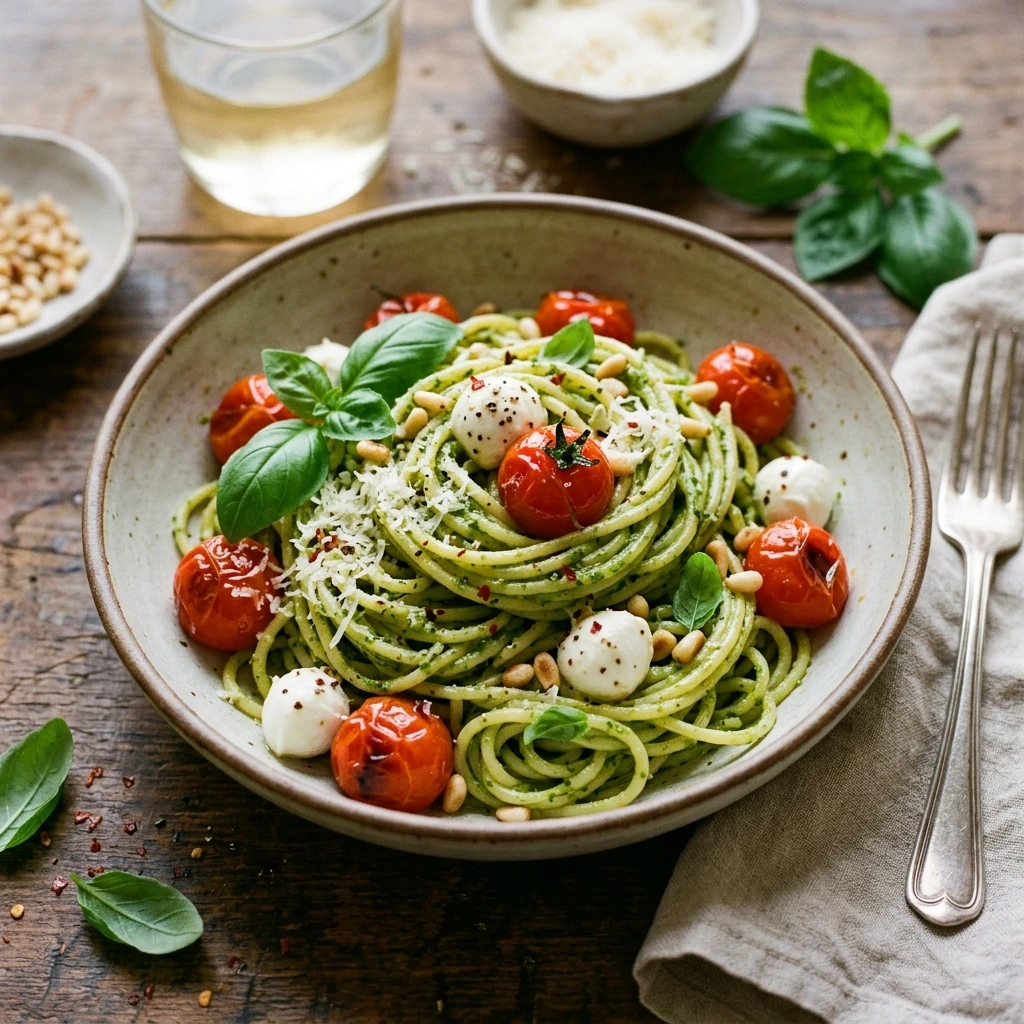 Easy Pesto Pasta With Cherry Tomatoes 15 Minute