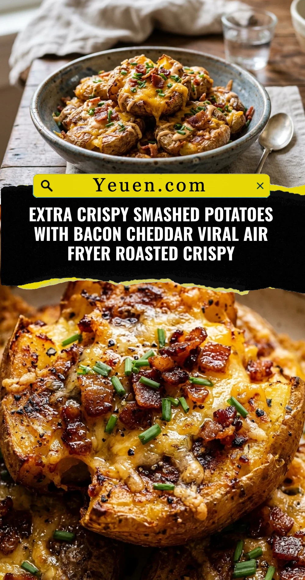Extra Crispy Smashed Potatoes With Bacon Cheddar Viral Air Fryer Roasted Crispy
