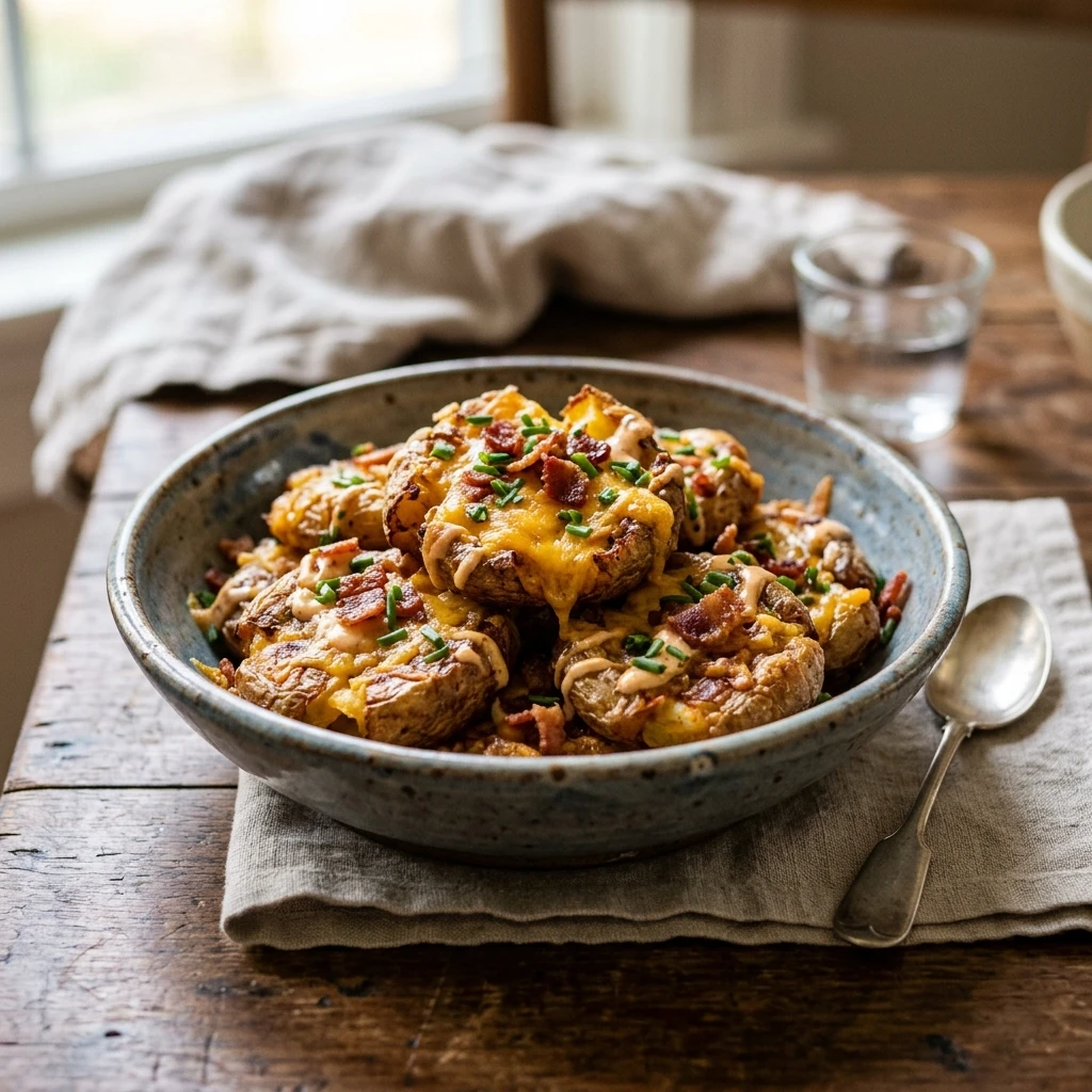 Extra Crispy Smashed Potatoes With Bacon Cheddar Viral Air Fryer Roasted Crispy