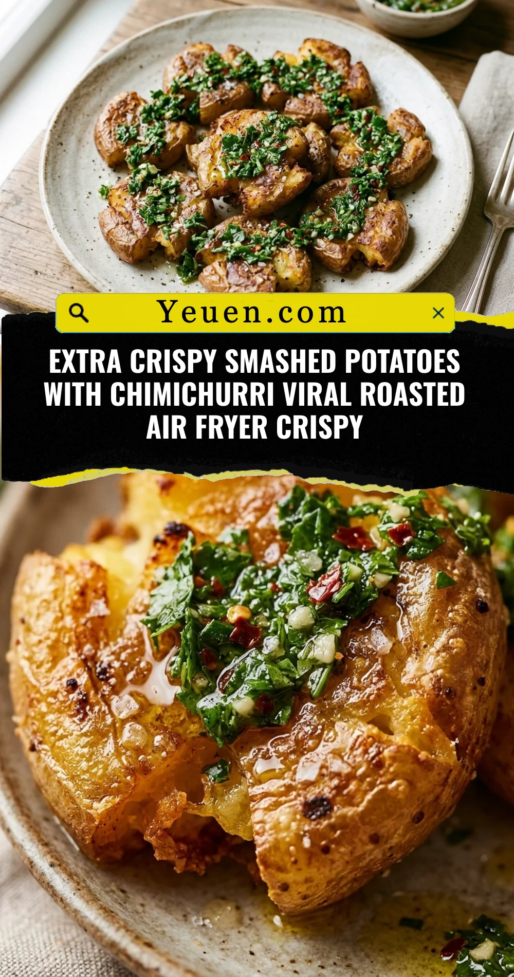 Extra Crispy Smashed Potatoes With Chimichurri Viral Roasted Air Fryer Crispy