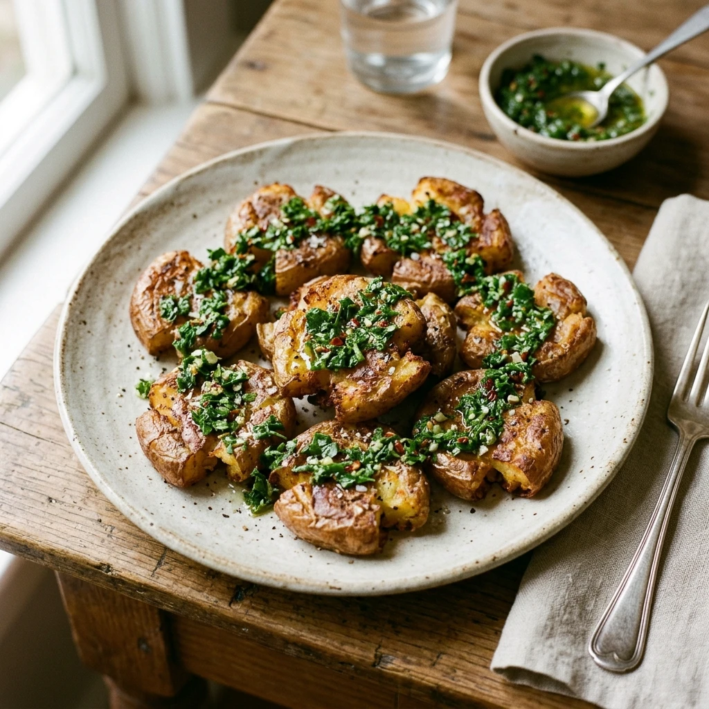 Extra Crispy Smashed Potatoes With Chimichurri Viral Roasted Air Fryer Crispy