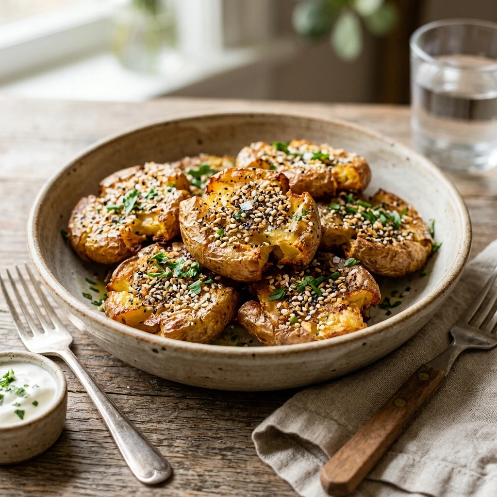 Extra Crispy Smashed Potatoes With Everything Bagel Seasoning Viral Air Fryer