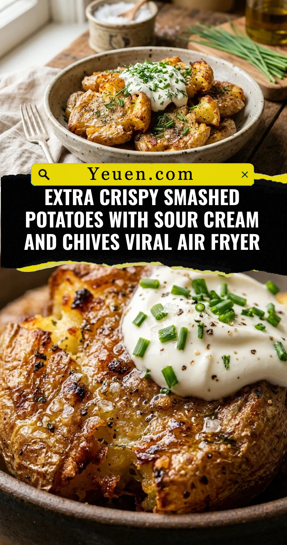 Extra Crispy Smashed Potatoes With Sour Cream And Chives Viral Air Fryer