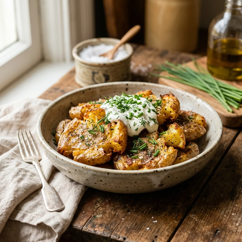 Extra Crispy Smashed Potatoes With Sour Cream And Chives Viral Air Fryer