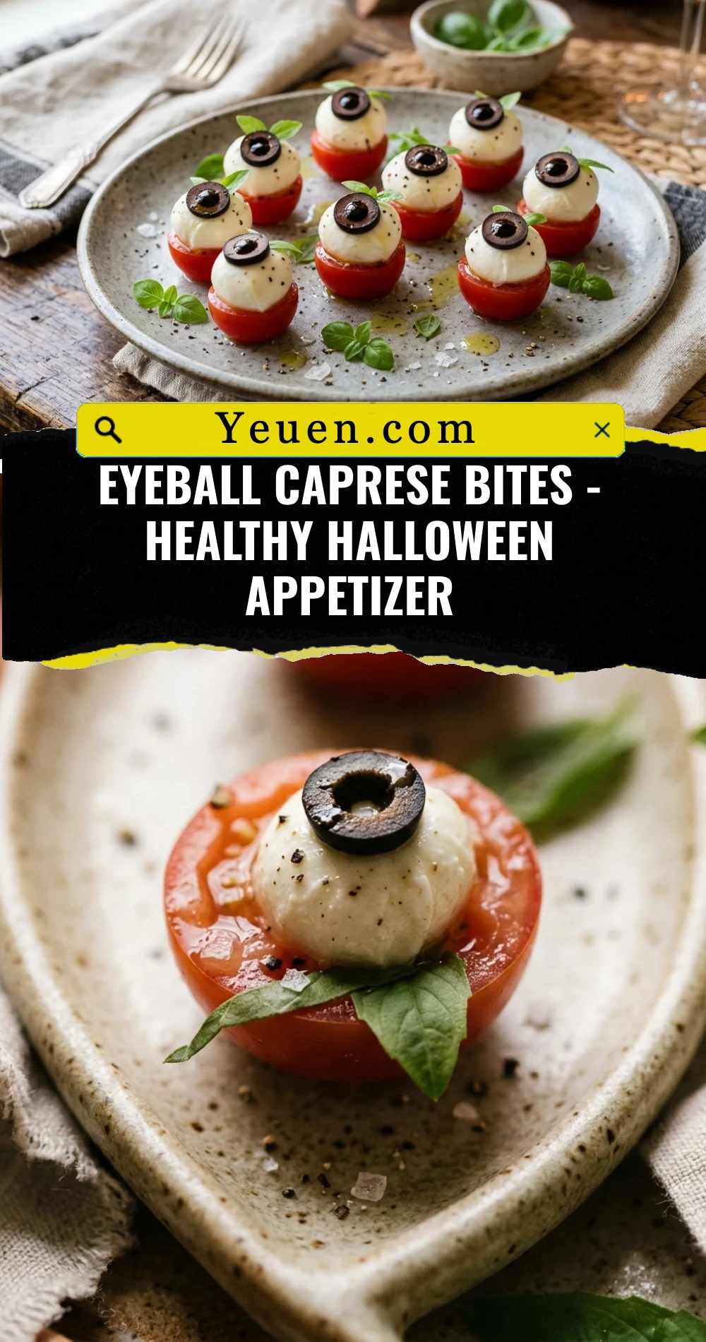 Eyeball Caprese Bites - Healthy Halloween Appetizer