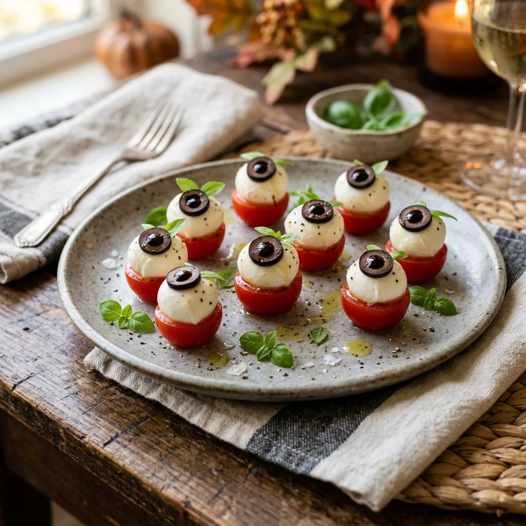 Eyeball Caprese Bites - Healthy Halloween Appetizer