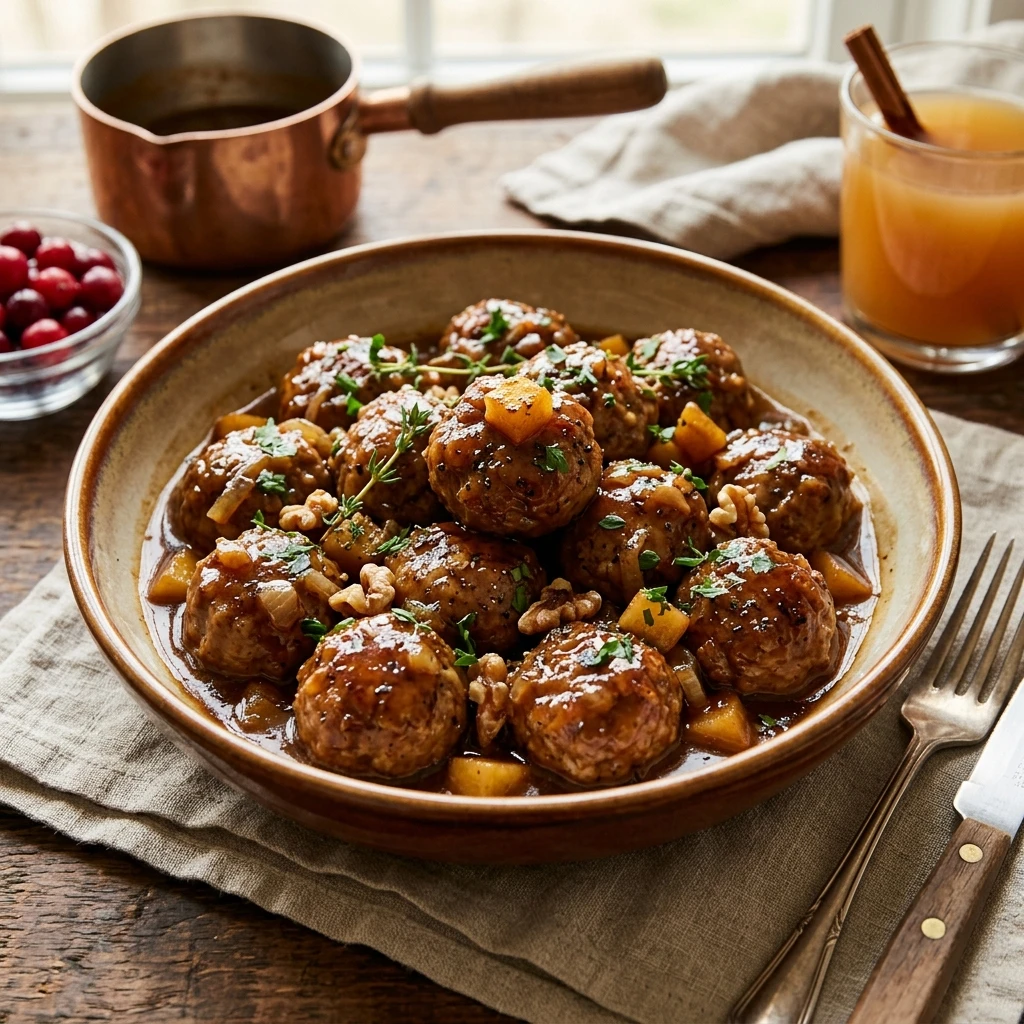 Fall Apple Cider Meatballs Sweet Savory One-Pot