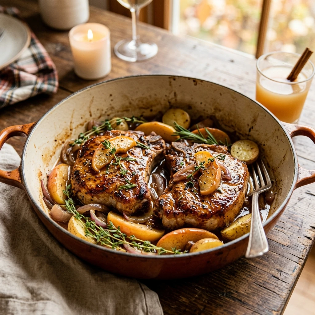 Fall Apple Cider Pork Chops One-Pot Cozy Dinner