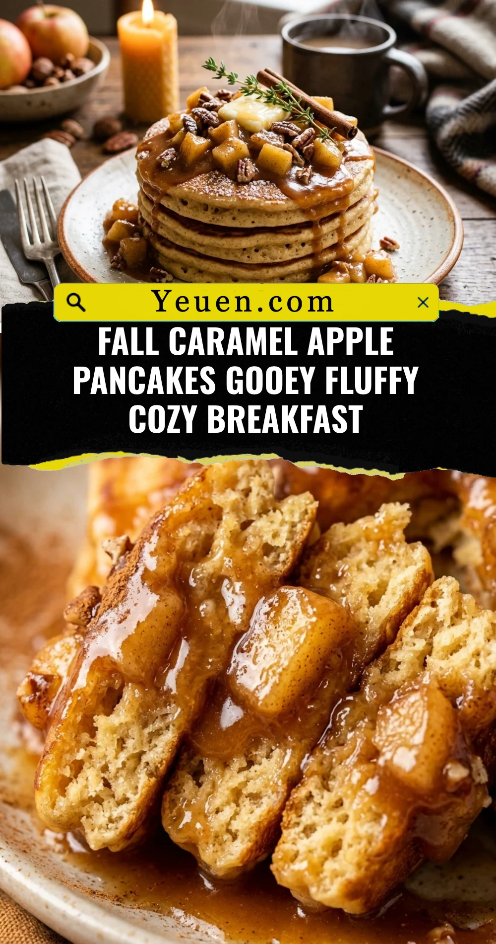 Fall Caramel Apple Pancakes Gooey Fluffy Cozy Breakfast