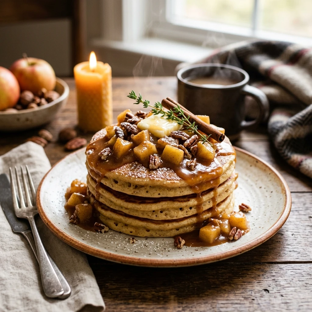 Fall Caramel Apple Pancakes Gooey Fluffy Cozy Breakfast
