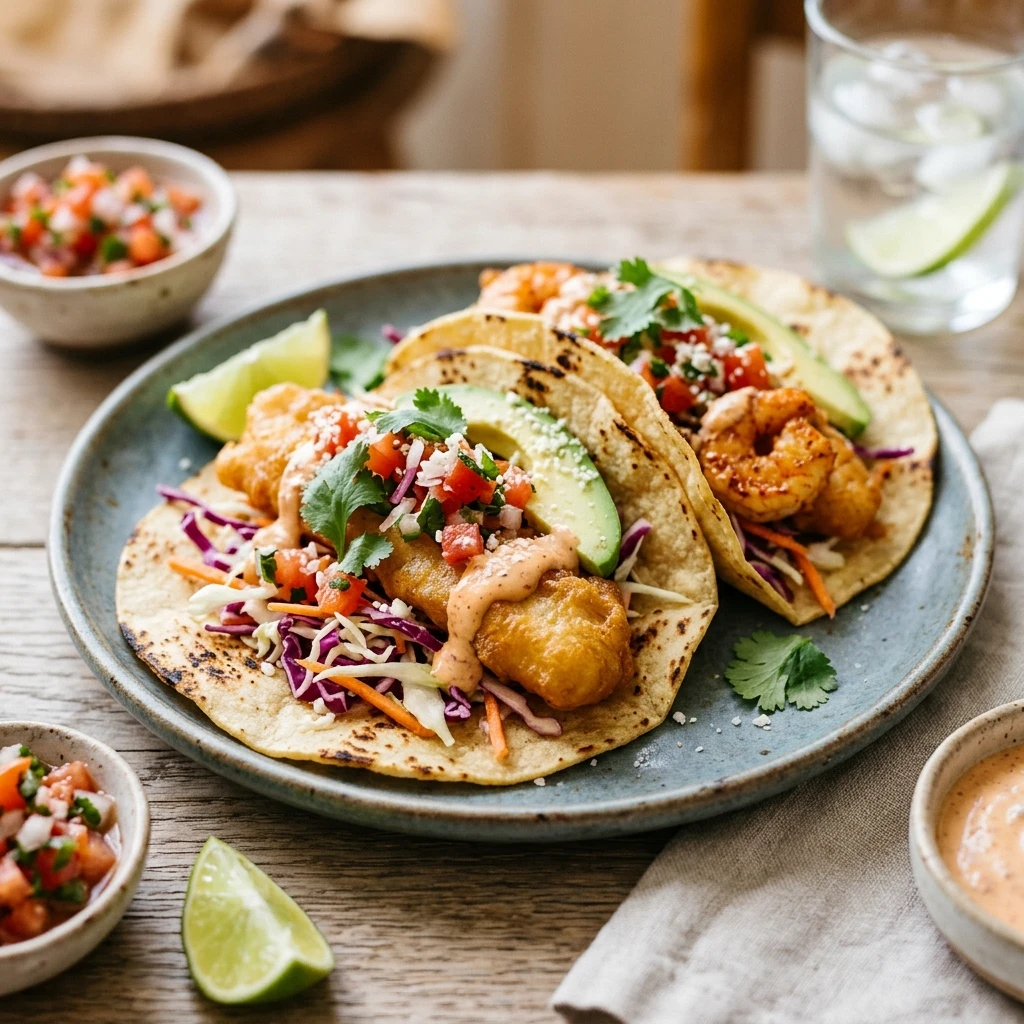 Fish Shrimp Tacos Baja Seafood Easy 20 Minute Viral
