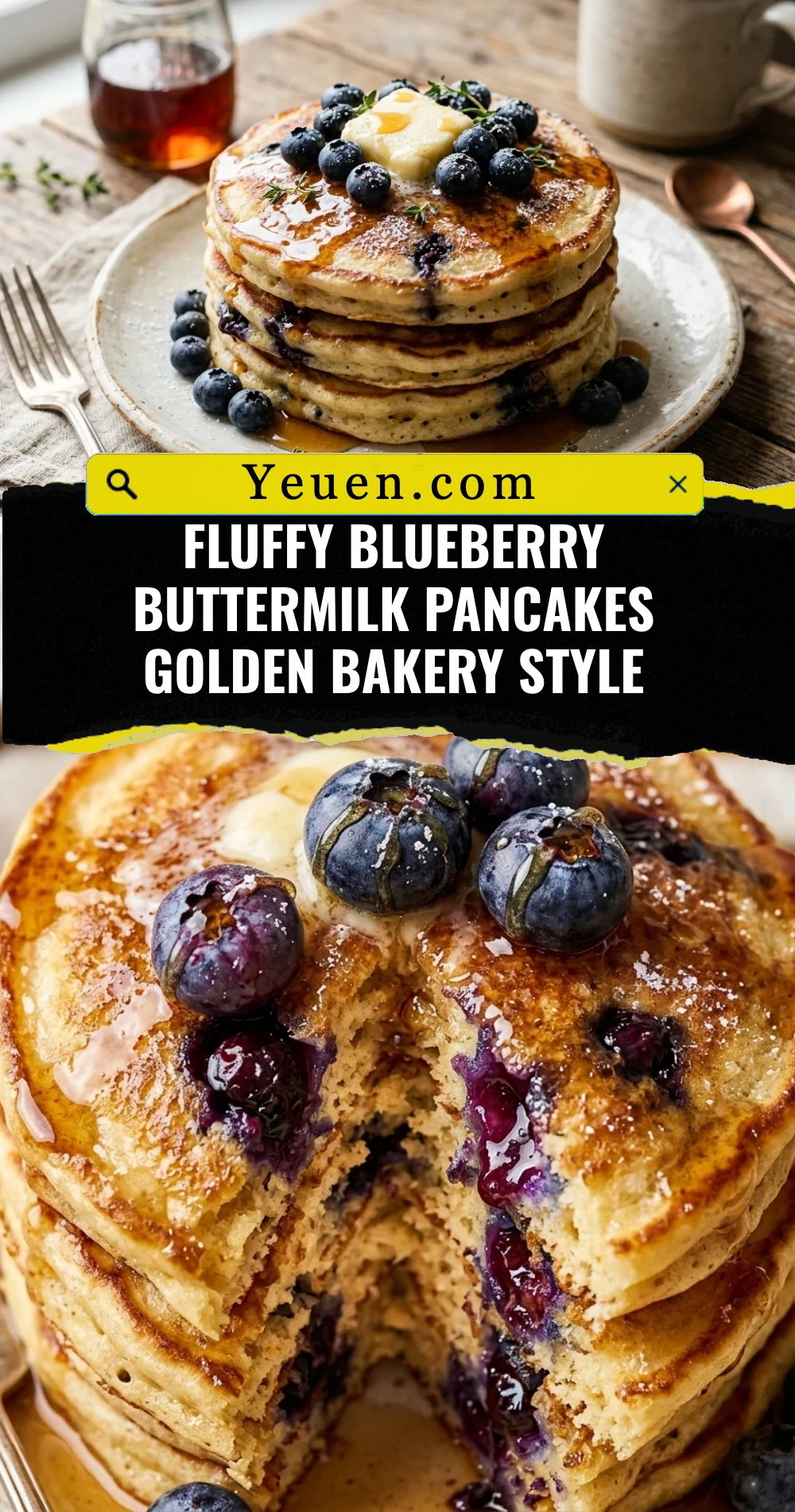 Fluffy Blueberry Buttermilk Pancakes Golden Bakery Style