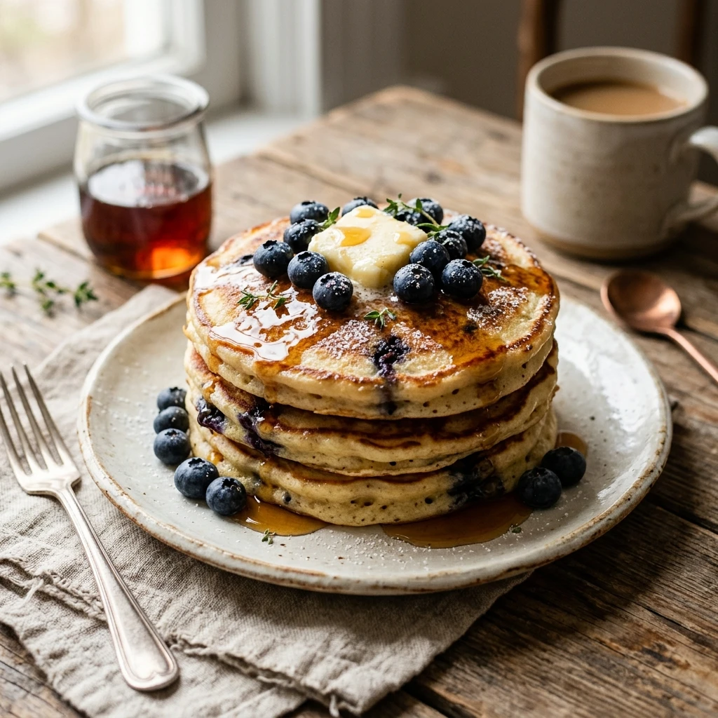 Fluffy Blueberry Buttermilk Pancakes Golden Bakery Style