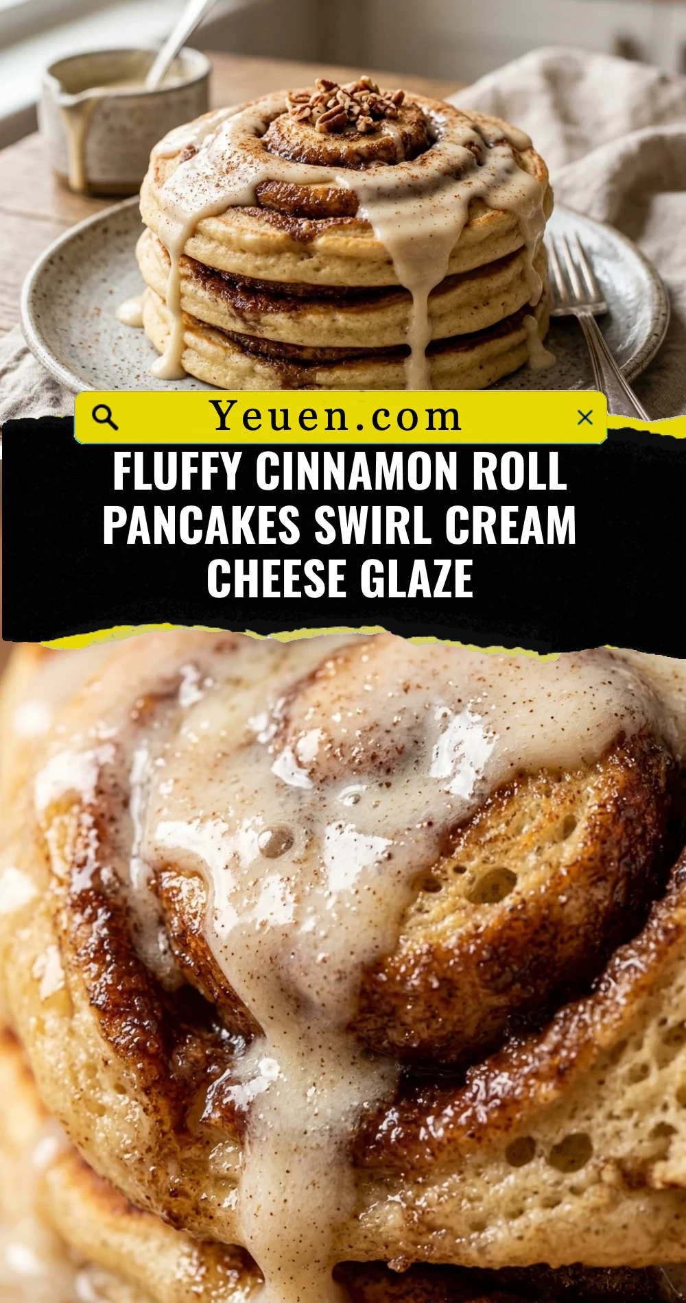Fluffy Cinnamon Roll Pancakes Swirl Cream Cheese Glaze
