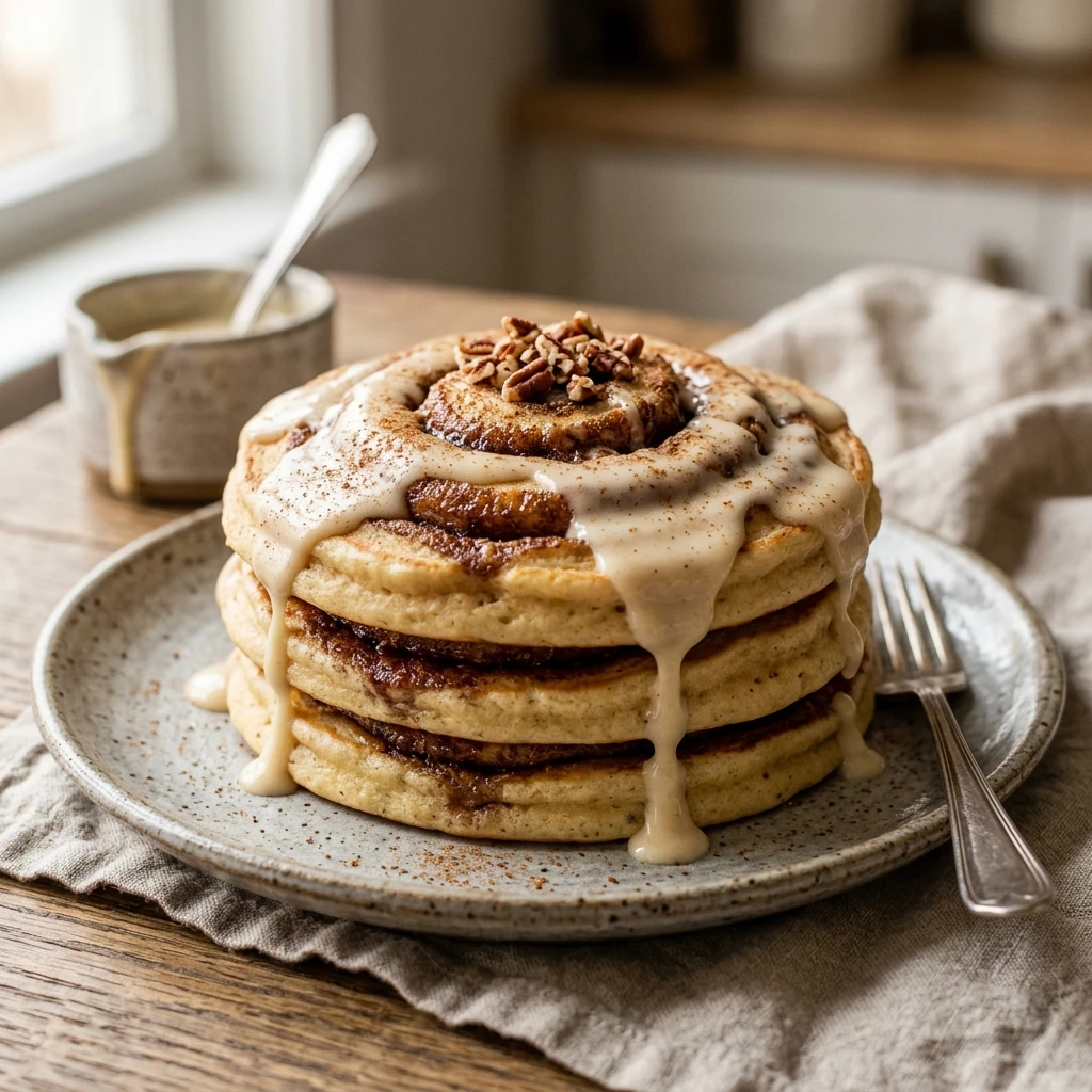 Fluffy Cinnamon Roll Pancakes Swirl Cream Cheese Glaze