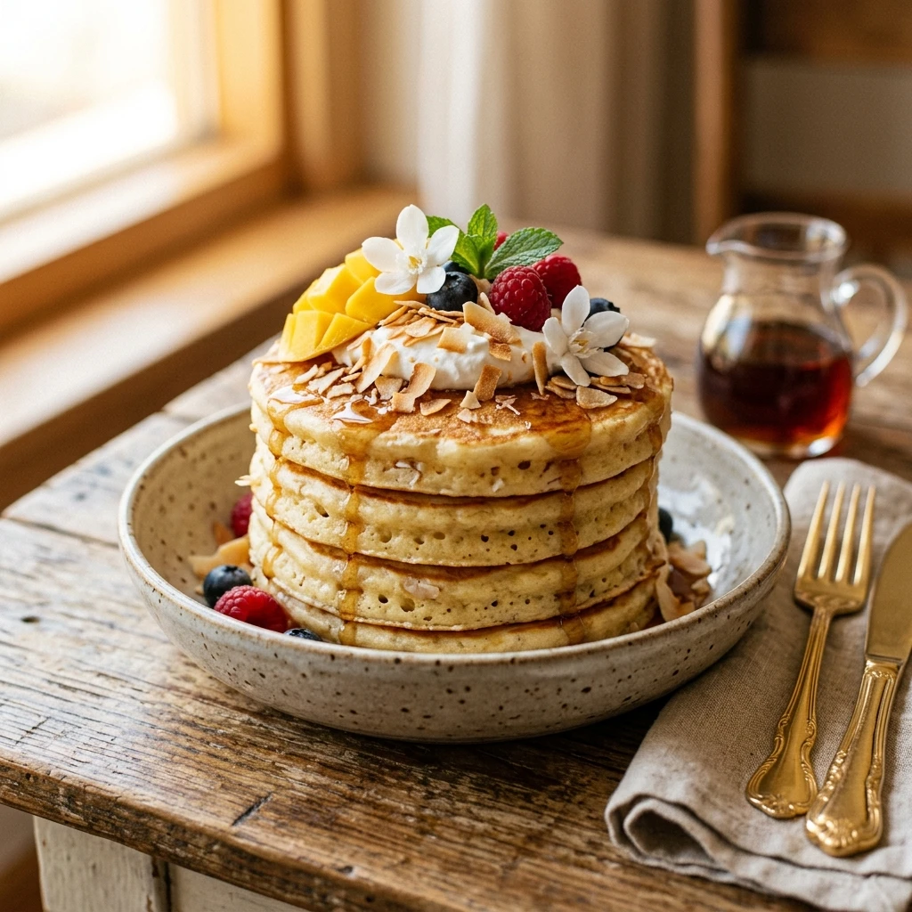 Fluffy Coconut Pancakes Golden Tropical Toasted