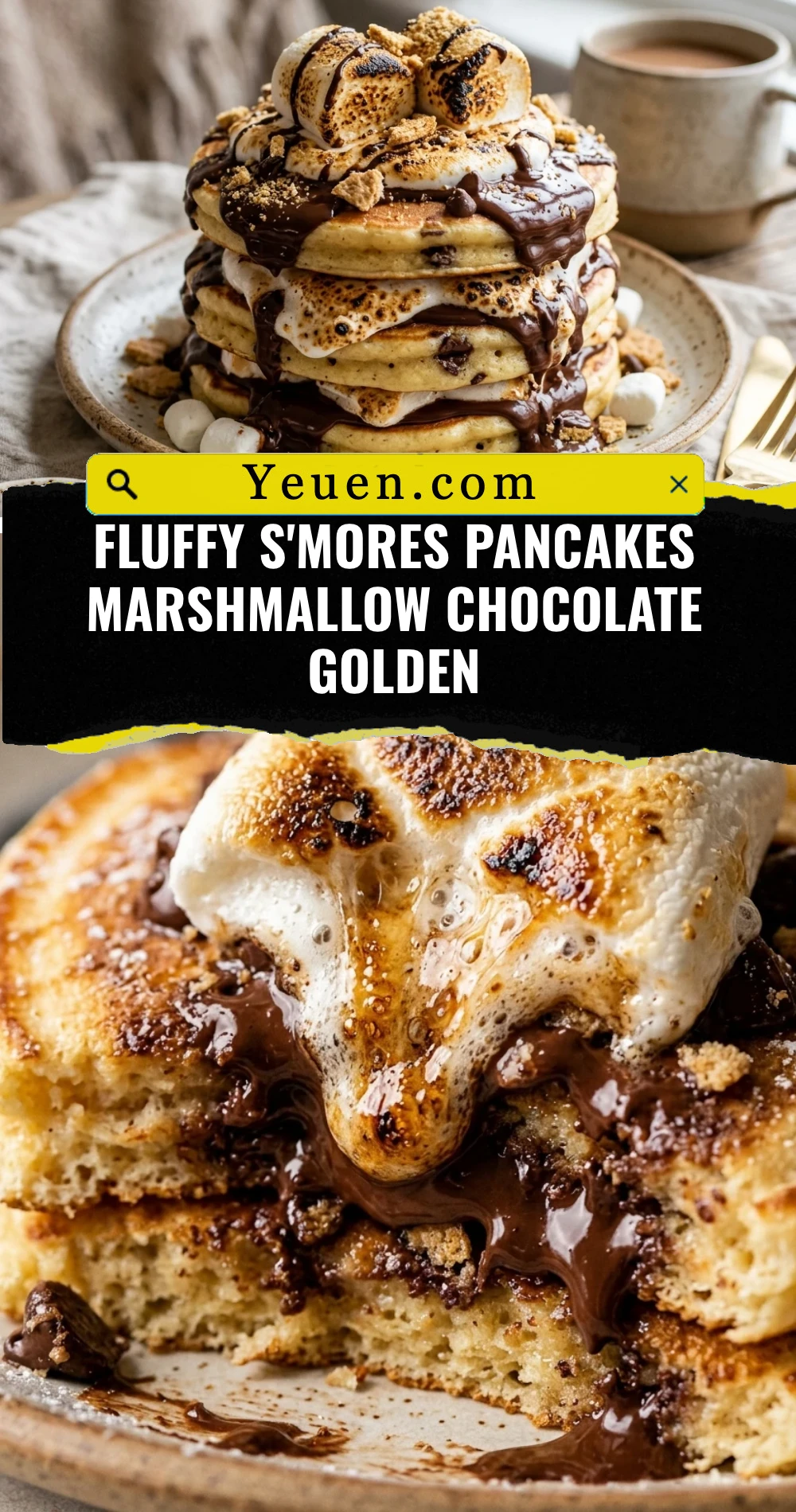Fluffy S'mores Pancakes Marshmallow Chocolate Golden