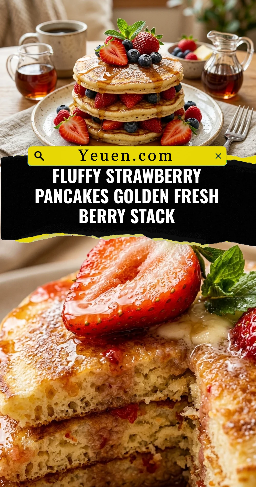 Fluffy Strawberry Pancakes Golden Fresh Berry Stack