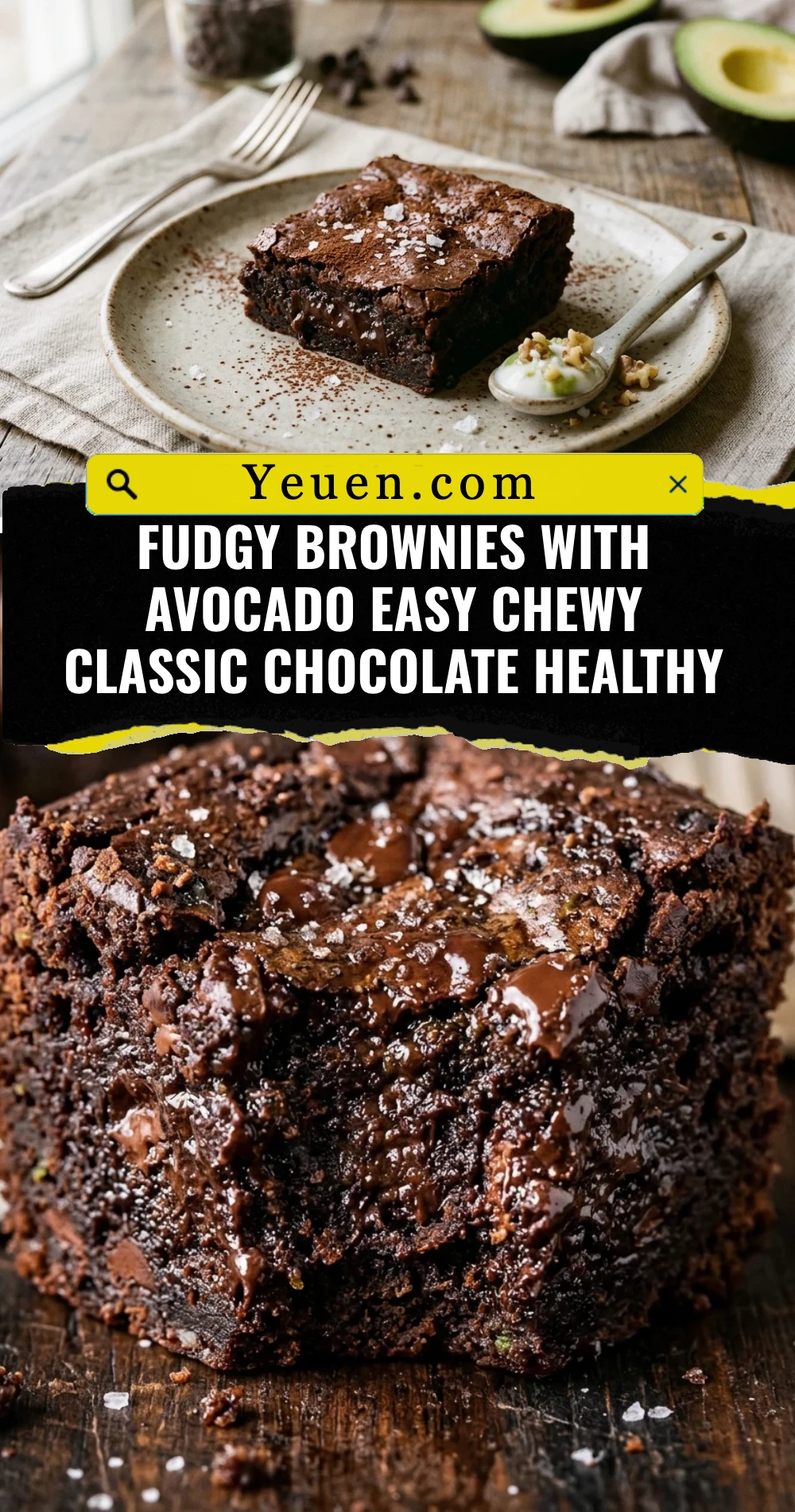 Fudgy Brownies With Avocado Easy Chewy Classic Chocolate Healthy