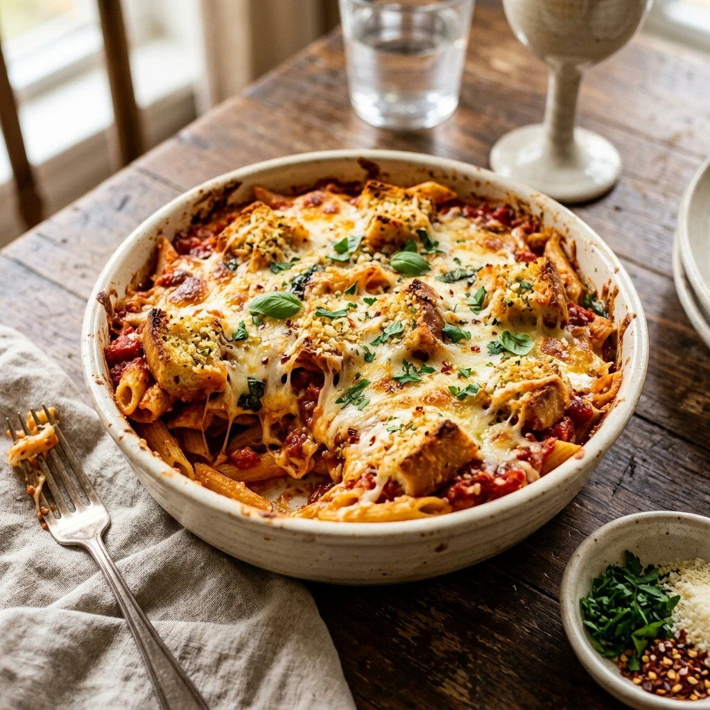 Garlic Bread Pasta Bake - 2 in 1!