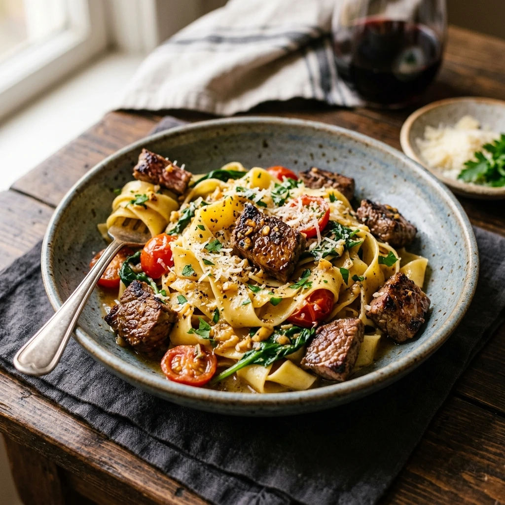 Garlic Butter Steak Pasta in 25 Minutes