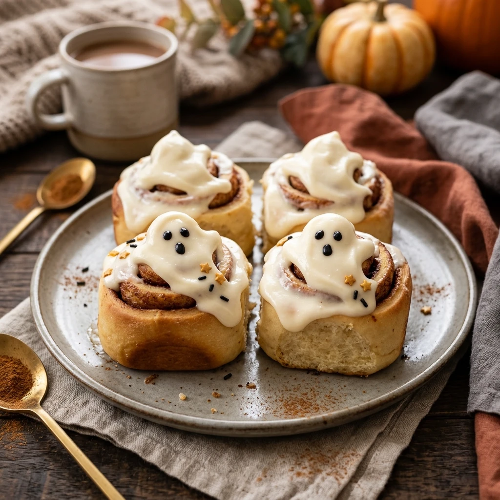 Ghost Cinnamon Rolls With Cream Cheese Frosting Halloween