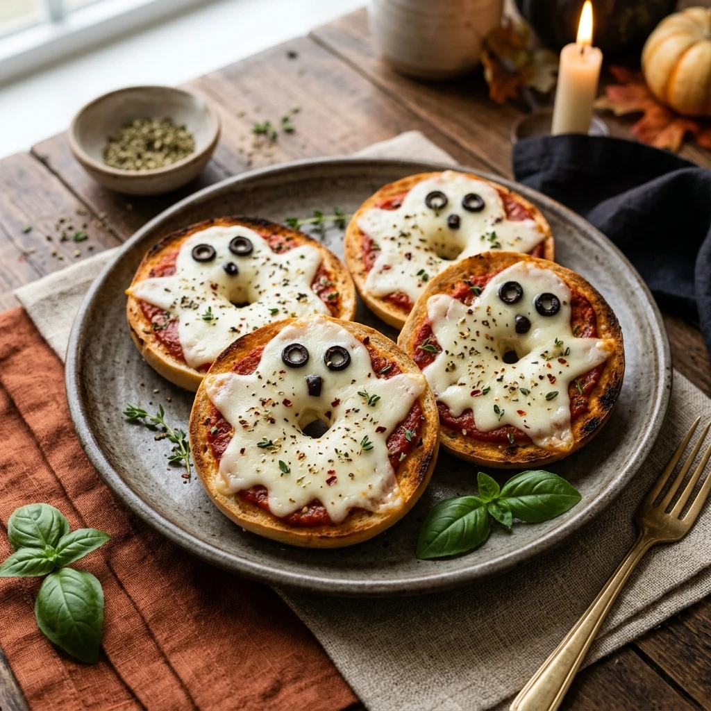 Ghost Pizza Bagels Halloween 5 Minute Kids Snack