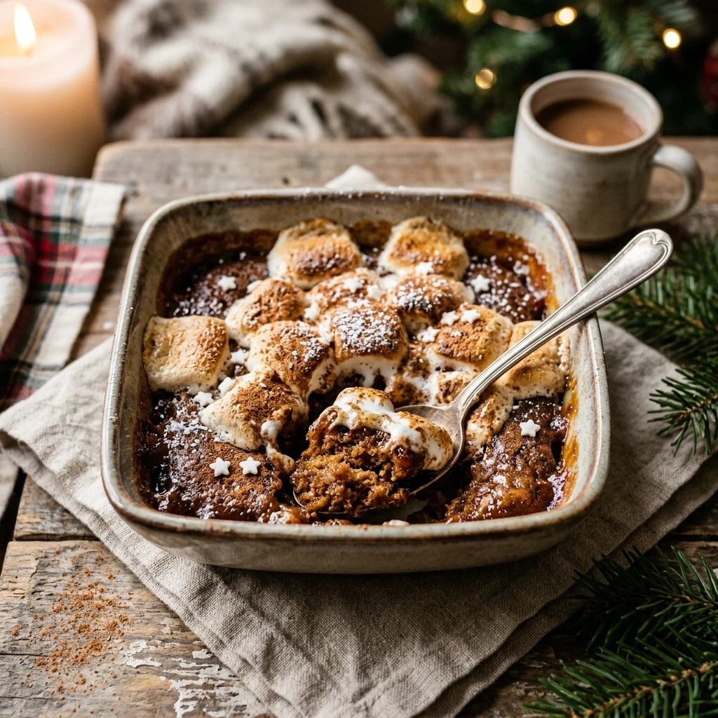 Gingerbread Dump Cake With Marshmallow Easy 3 Ingredient Holiday Cozy