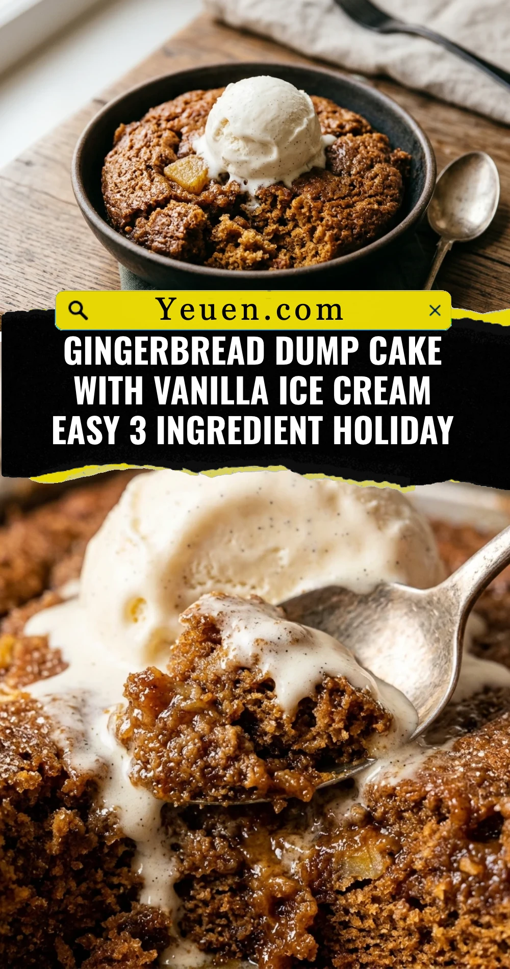 Gingerbread Dump Cake With Vanilla Ice Cream Easy 3 Ingredient Holiday