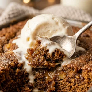 Gingerbread Dump Cake With Vanilla Ice Cream Easy 3 Ingredient Holiday