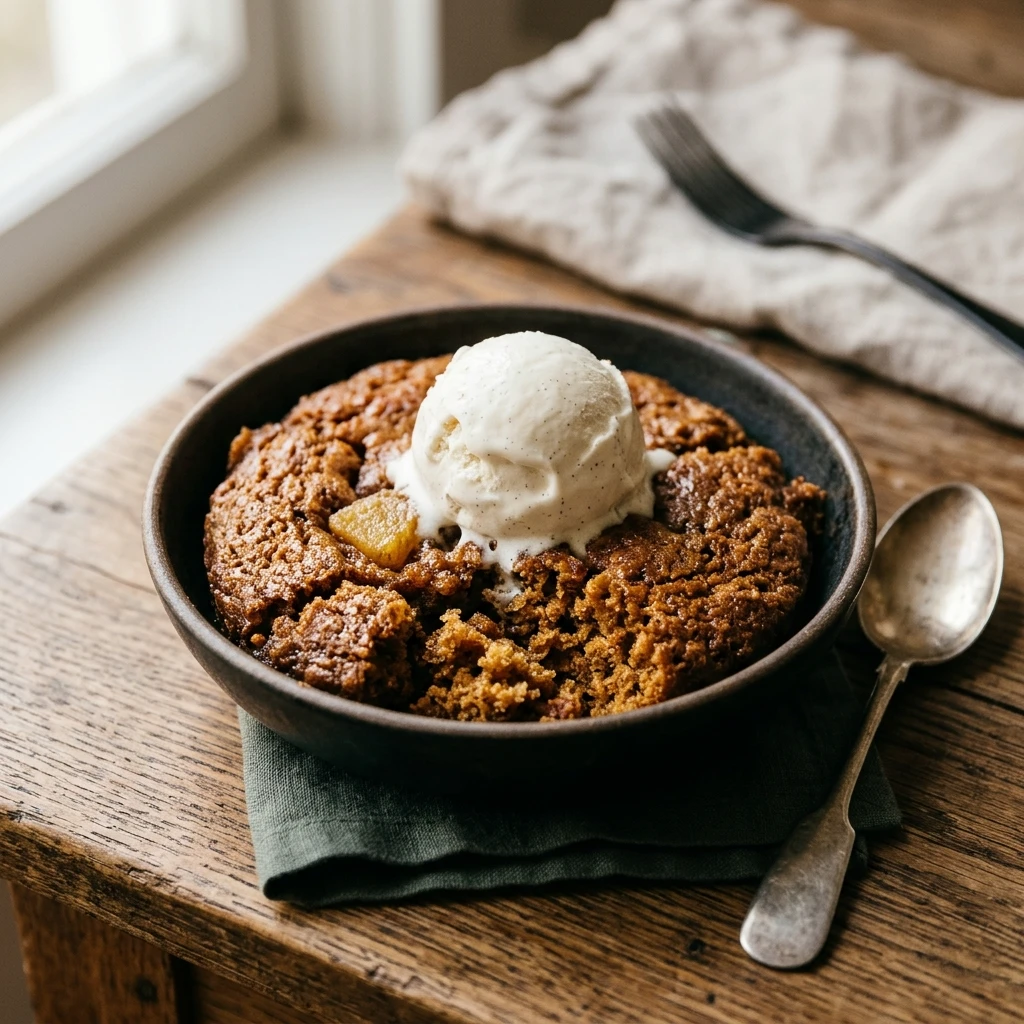 Gingerbread Dump Cake With Vanilla Ice Cream Easy 3 Ingredient Holiday