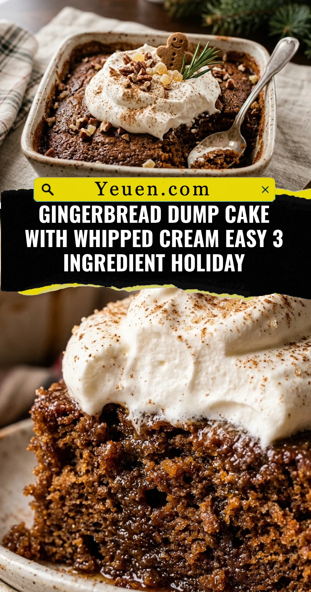Gingerbread Dump Cake With Whipped Cream Easy 3 Ingredient Holiday