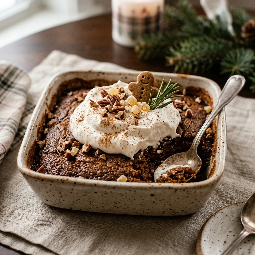 Gingerbread Dump Cake With Whipped Cream Easy 3 Ingredient Holiday