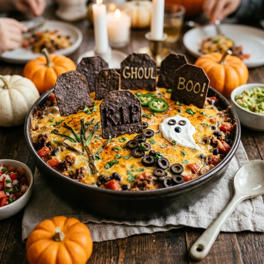 Graveyard Taco Casserole Halloween Cheesy Family