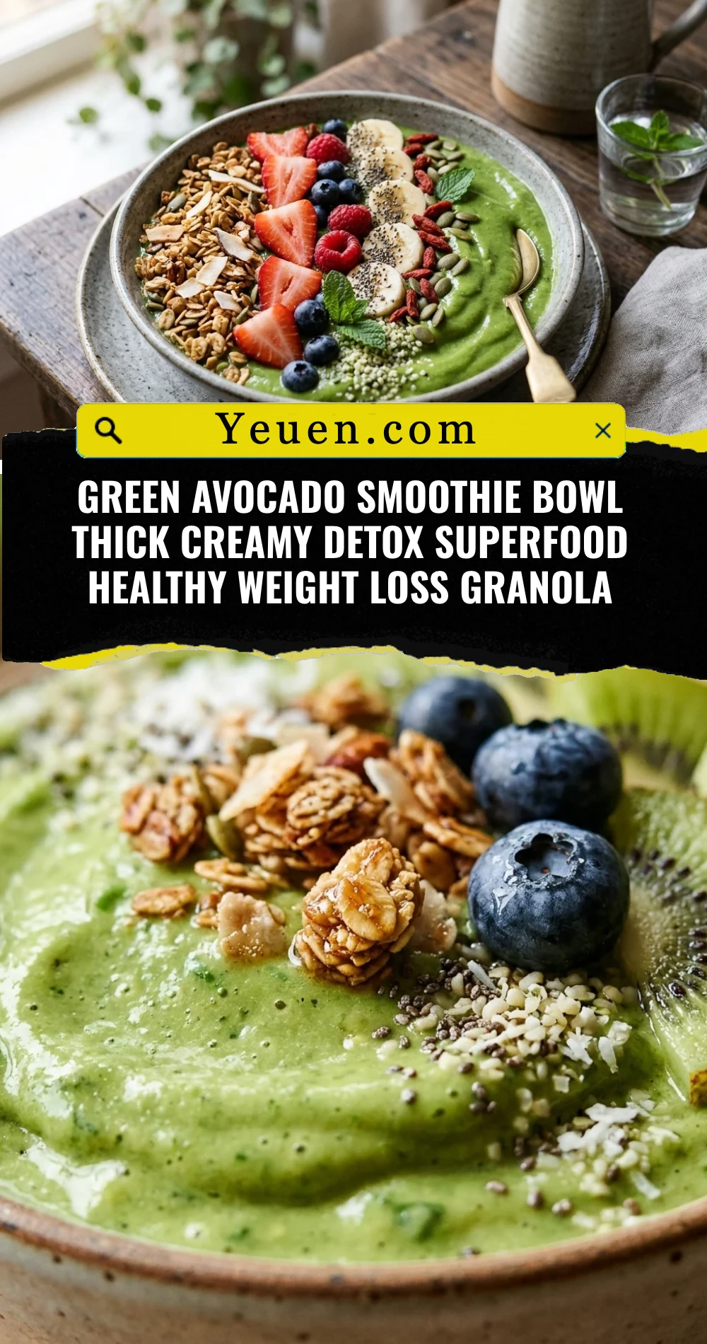 Green Avocado Smoothie Bowl Thick Creamy Detox Superfood Healthy Weight Loss Granola