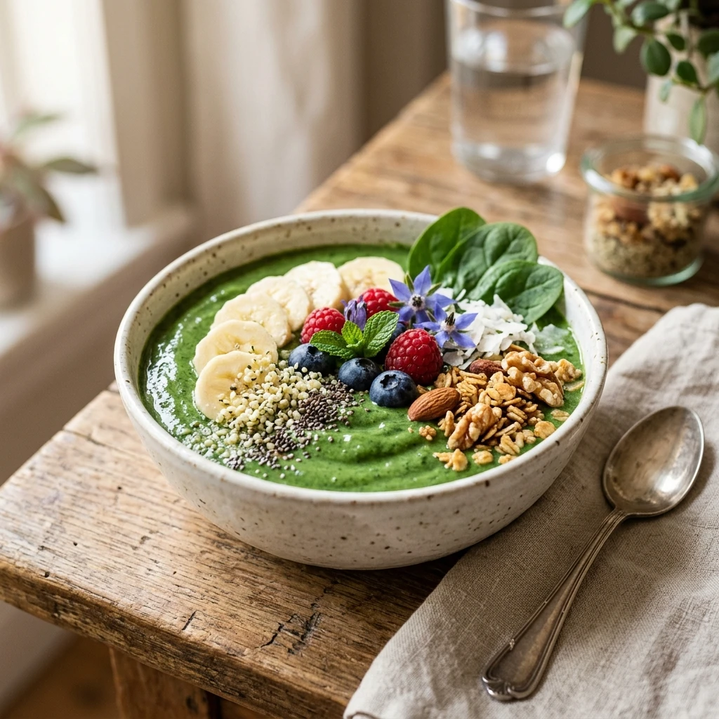 Green Detox Smoothie Bowl Thick Creamy Spinach Avocado Superfood Healthy Weight Loss