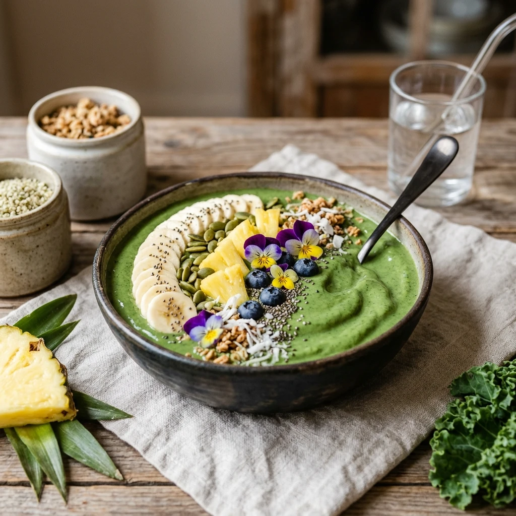 Green Kale Pineapple Smoothie Bowl Thick Creamy Detox Superfood Healthy Weight Loss