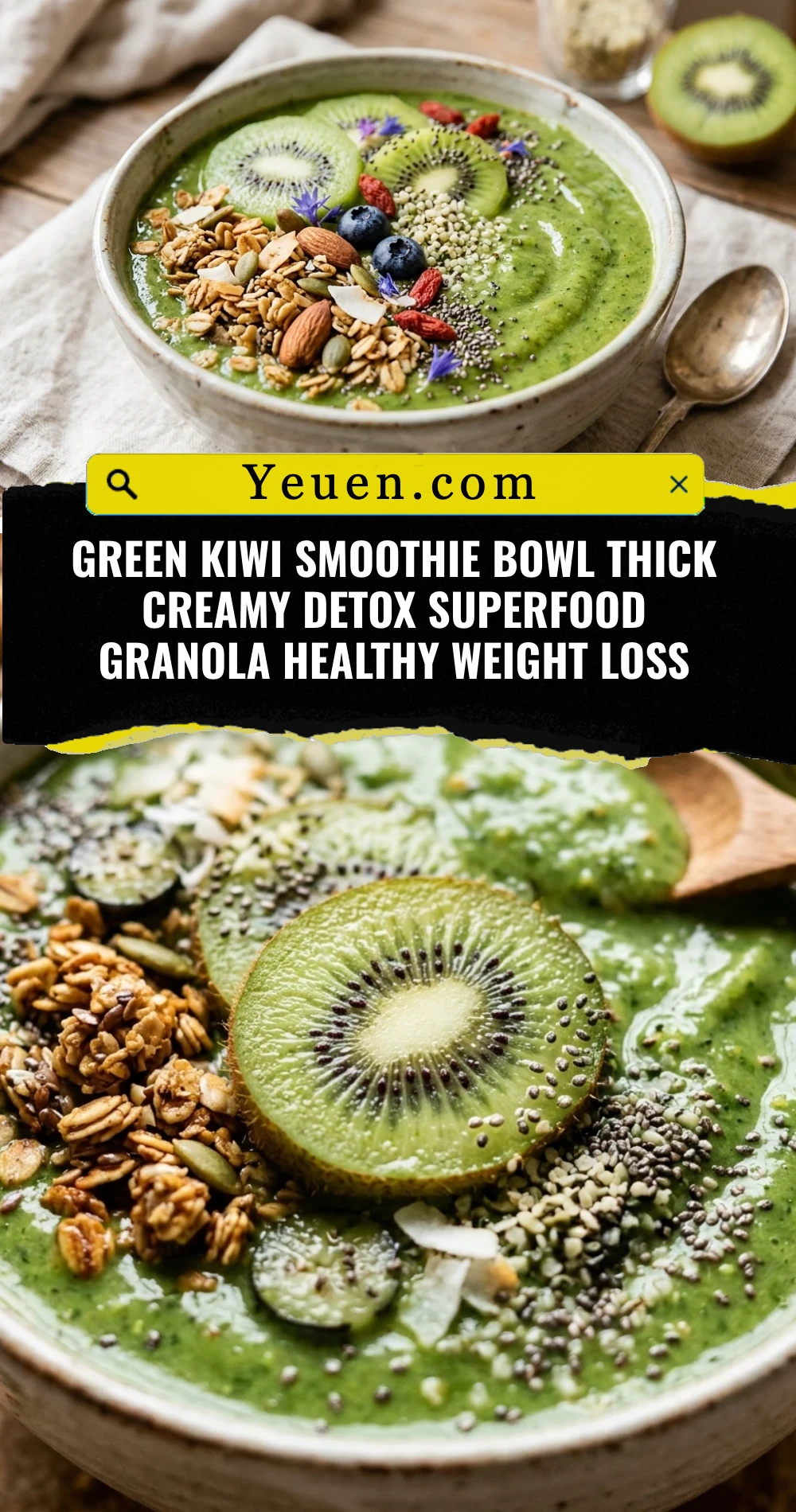 Green Kiwi Smoothie Bowl Thick Creamy Detox Superfood Granola Healthy Weight Loss