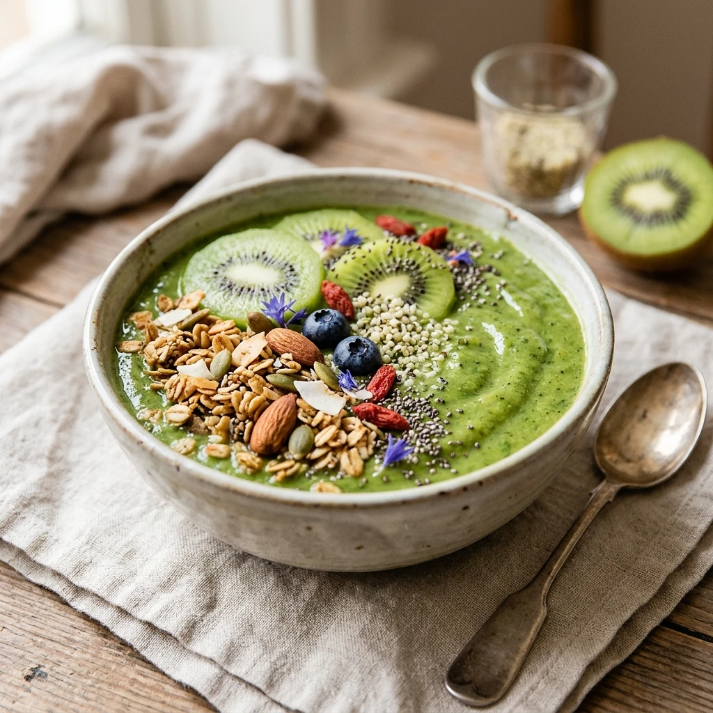 Green Kiwi Smoothie Bowl Thick Creamy Detox Superfood Granola Healthy Weight Loss
