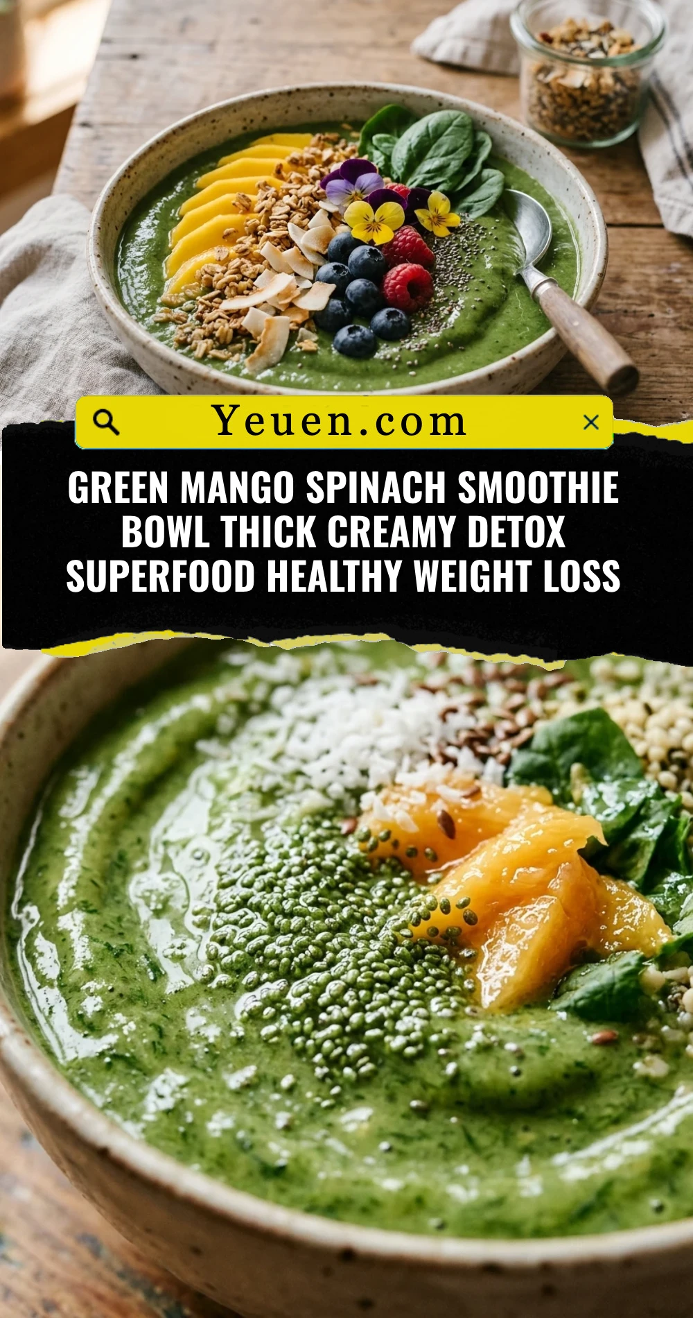 Green Mango Spinach Smoothie Bowl Thick Creamy Detox Superfood Healthy Weight Loss