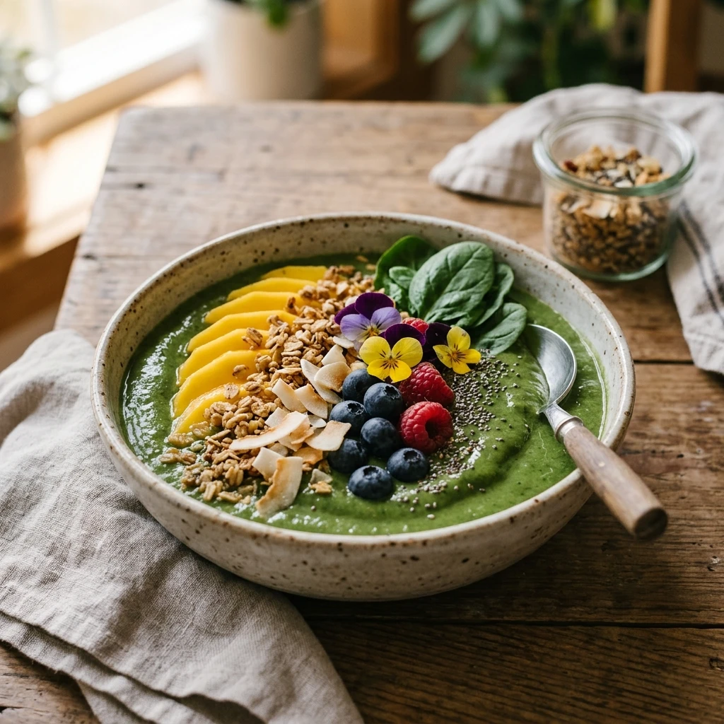 Green Mango Spinach Smoothie Bowl Thick Creamy Detox Superfood Healthy Weight Loss