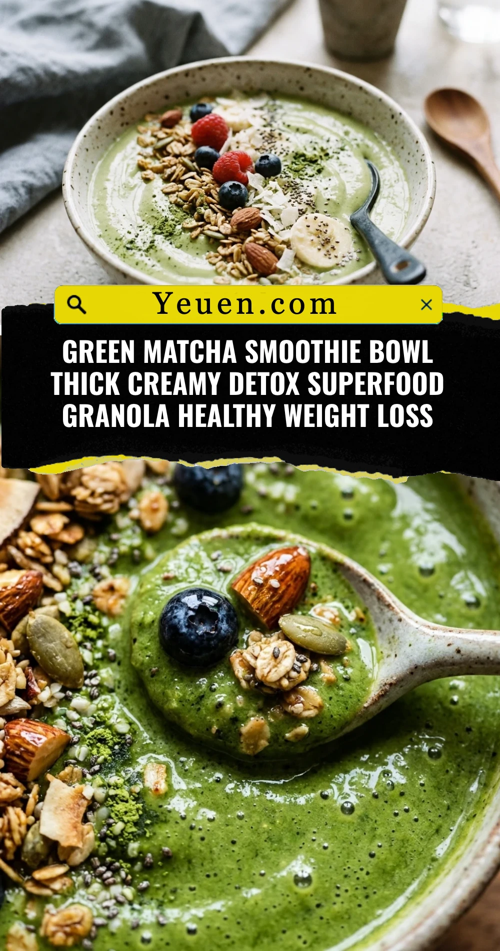 Green Matcha Smoothie Bowl Thick Creamy Detox Superfood Granola Healthy Weight Loss